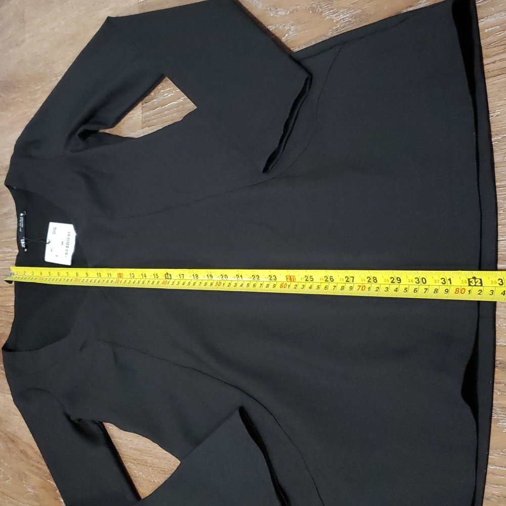 (L) NWT Zara Long Sleeve Deep V Neck Classic "Little Black Dress" Evening Night - Picture 5 of 13
